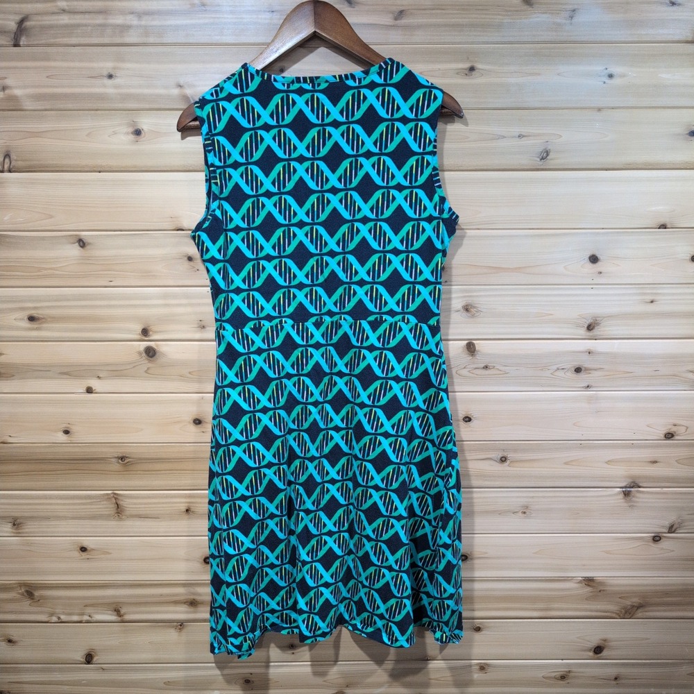 Svaha DNA Double Helix Science Dress Womens 12 Green Teal Organic Cotton Pockets - Picture 4 of 9